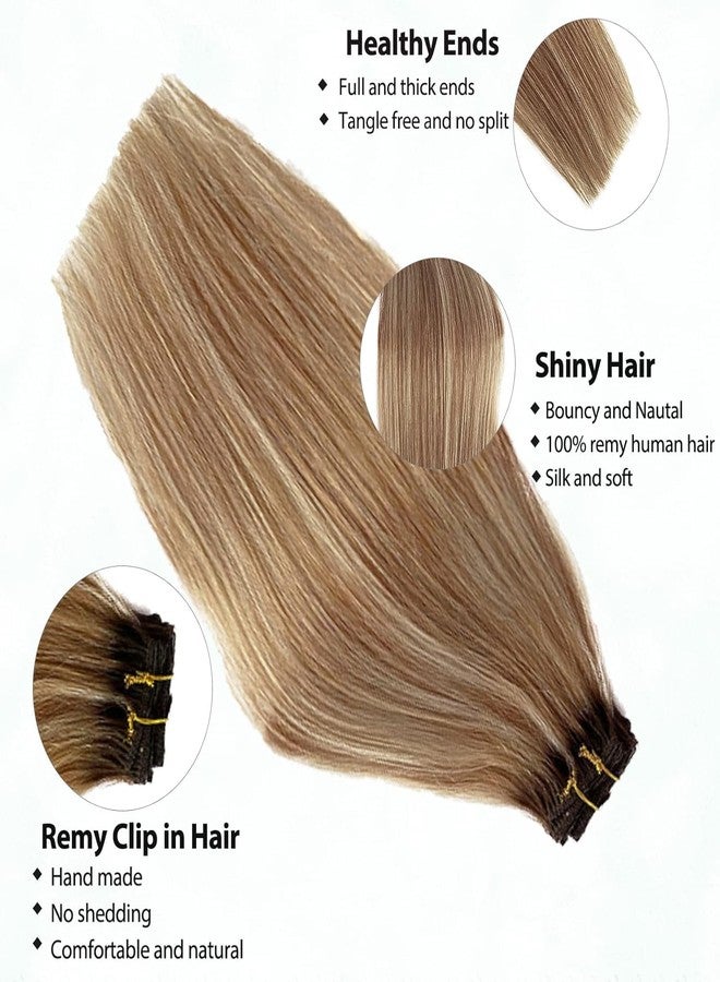 Valiilo Clip in Hair Extensions Real Human Hair 7Pcs 18 Inch Balayage Blonde Human Hair Clip in Extensions Ombre Brown to Bleach Blonde Highlights Hair for Women - Image 2